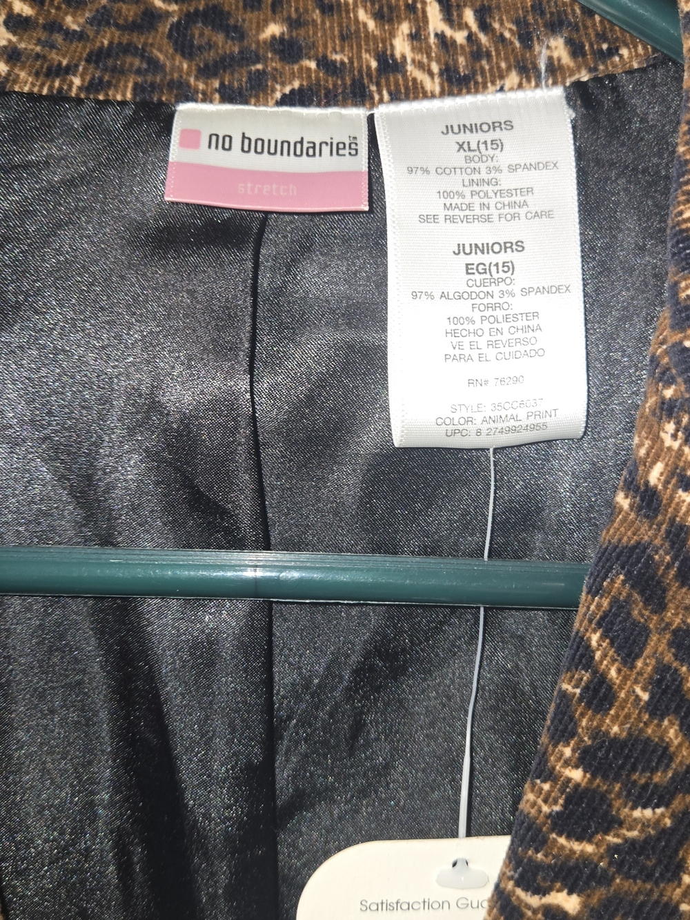 NWT Vintage Y2K No Boundaries Leopard Print Corduroy Blazer Jacket Juniors XL 15 - Picture 3 of 7